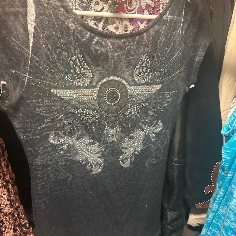 Harley-Davidson Black Long Sleeve Tee with Silver Embellishments‎